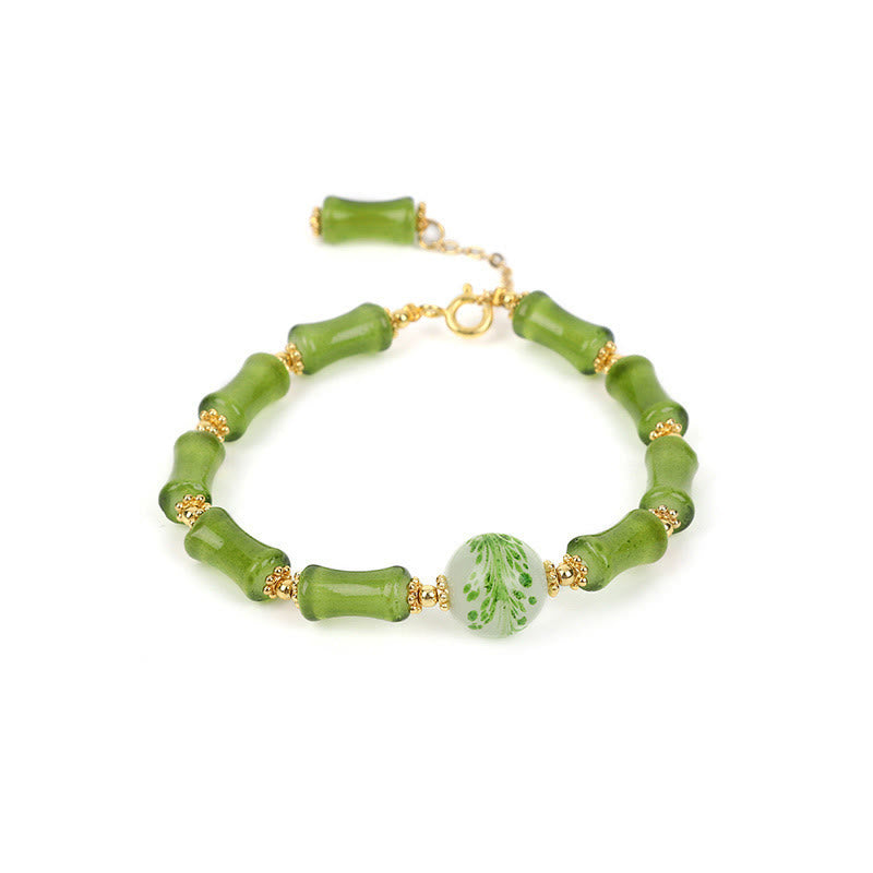 Buddha Stones Green Bamboo Pattern Liuli Crystal Moss Agate Wealth Chain Bracelet - image 6