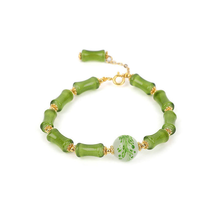 Buddha Stones Green Bamboo Pattern Liuli Crystal Moss Agate Wealth Chain Bracelet - image 6