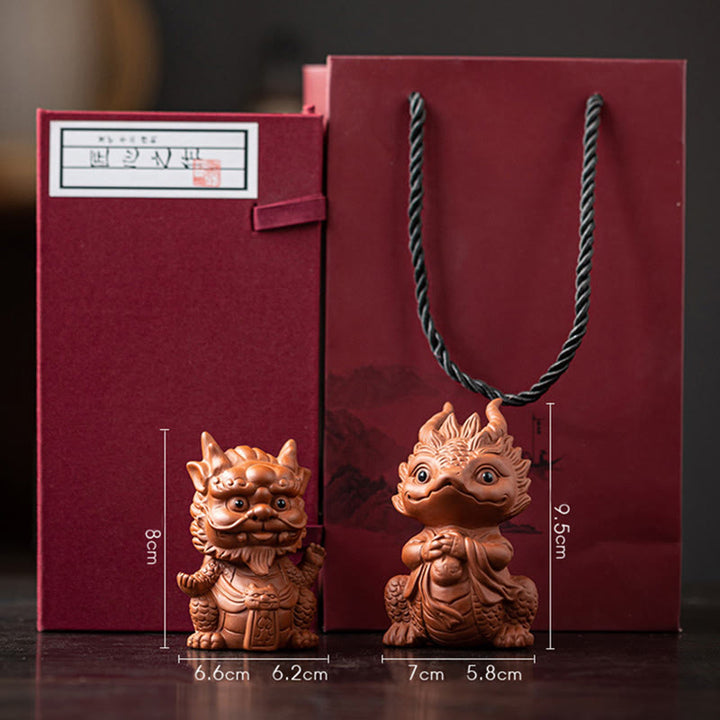 Buddha Stones Luck Dragon Wealth Tea Pet Purple Clay Figurine Decoration - Dragon King+Dragon Girl(A Pair Of Brown&Gift Box) - image 26
