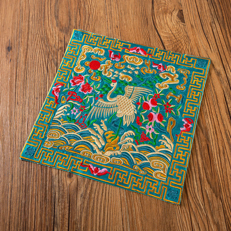 Buddha Stones Phoenix Dragon Kirin Embroidery Cup Mat Pad Tea Cup Coaster Kung Fu Tea Mat - Light Blue Crane - image 17