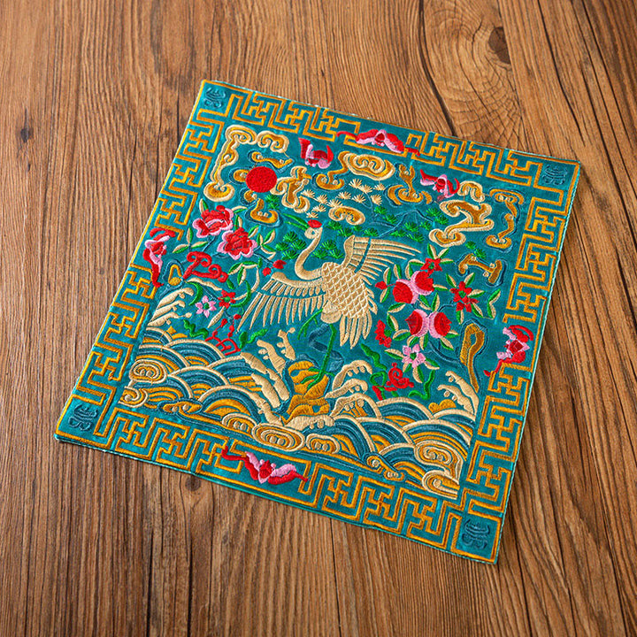 Buddha Stones Phoenix Dragon Kirin Embroidery Cup Mat Pad Tea Cup Coaster Kung Fu Tea Mat - Light Blue Crane - image 17