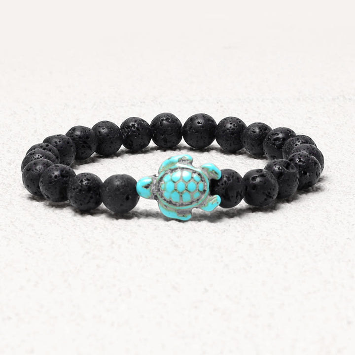 Buddha Stones Natural Stone Sea Turtle Turquoise Blessing Bracelet - Lava Rock - image 4