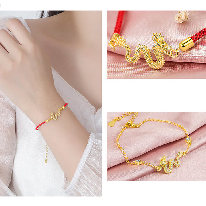 Buddha Stones 925 Sterling Silver Year Of The Dragon Auspicious Golden Dragon Luck Red Rope Chain Bracelet - image 16