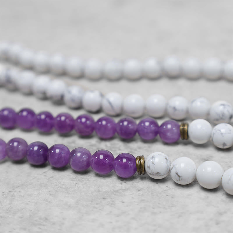 Buddha Stones 108 Mala Beads Amethyst White Turquoise OM Healing Meditation Energy Bracelet - image 4