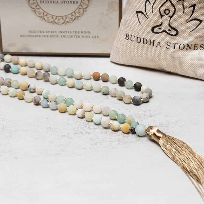 Buddha Stones 108 Amazonite Beads Tassel Mala Bracelet - image 4