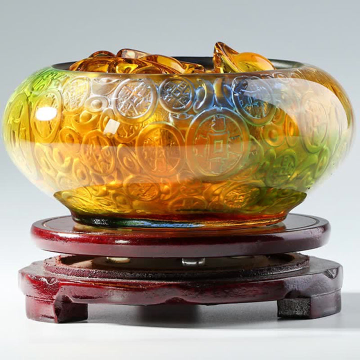 Buddha Stones Handmade Liuli Crystal Treasure Bowl Ingots Art Piece Home Decoration - image 1