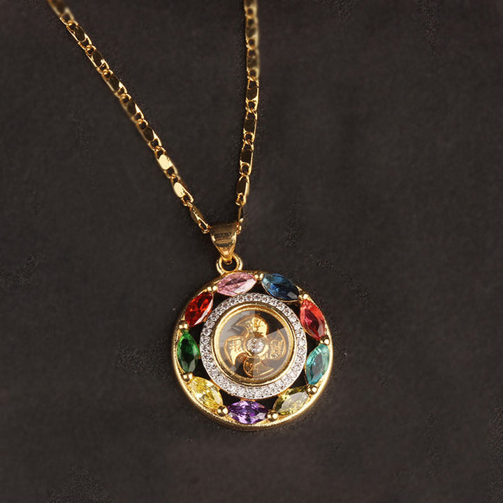 Buddha Stones Colorful Zircon Copper Wealth Luck Rotation Bracelet Necklace Pendant - image 7