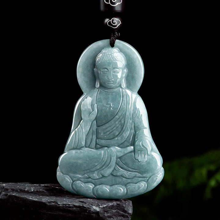 Buddha Stones Amitabha Buddha Natural Jade Lotus Amulet Compassion String Necklace Pendant - Buddha Symbol(Compassion♥Serenity) - image 0