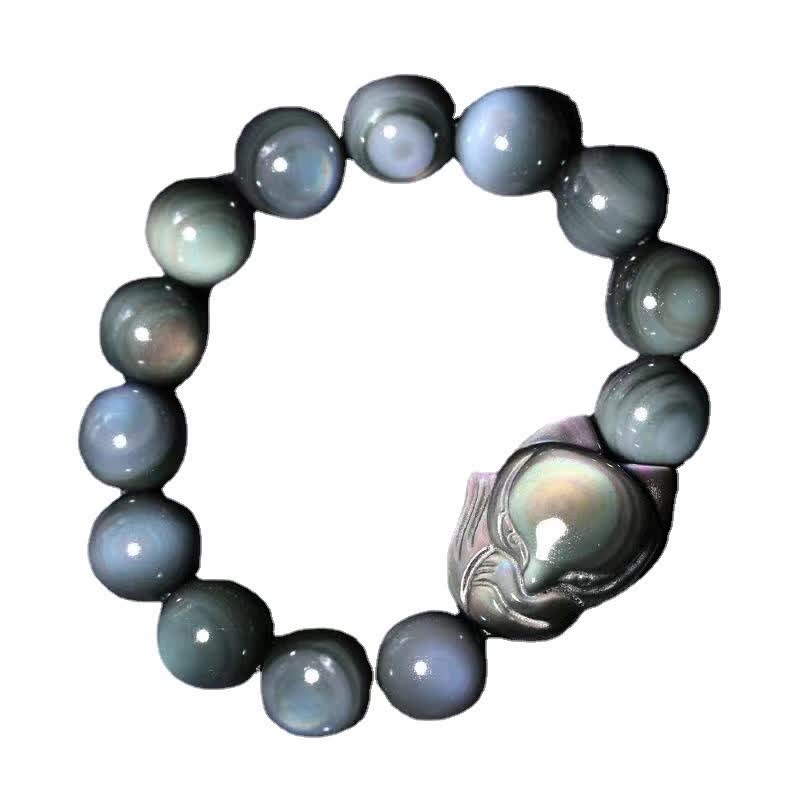 Buddha Stones Rainbow Obsidian Fox Healing Positive Bracelet - image 9