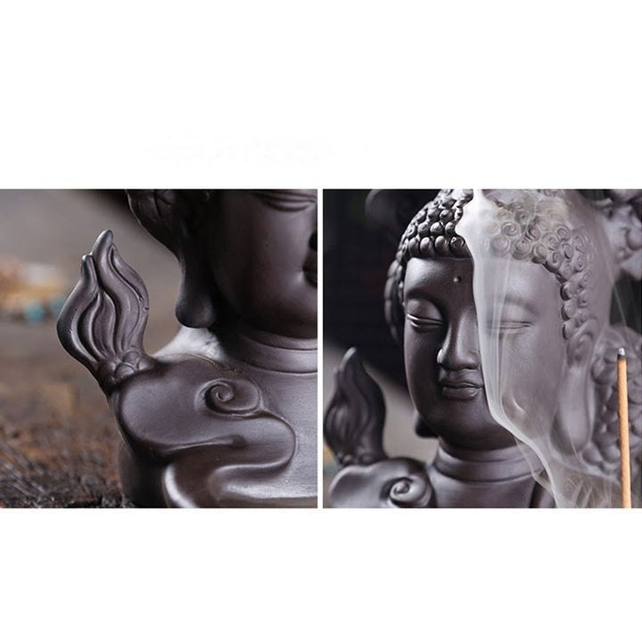 Buddha Stones Dragon Buddha Auspicious Clouds Purple Clay Healing Incense Burner Decoration - image 14
