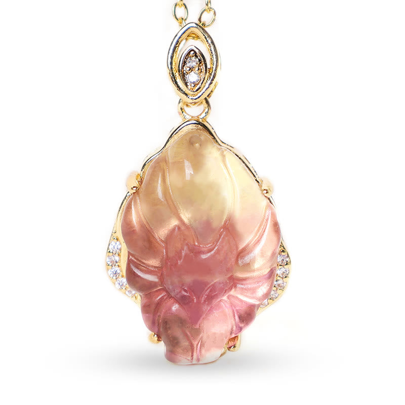 Buddha Stones Natural Colorful Fluorite Nine Tailed Fox Protection Necklace Pendant - image 7