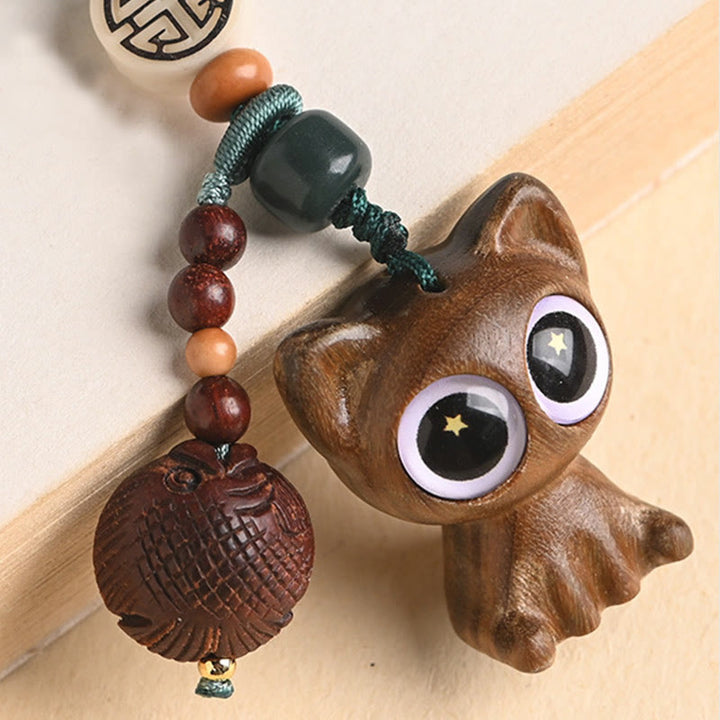 Buddha Stones Green Sandalwood Lucky Cat Koi Fish Cure Key Chain Phone Hanging Decoration - image 23