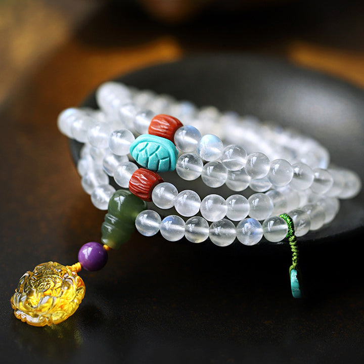 Buddha Stones 108 Mala Beads Moonstone Amber Lotus Turquoise Crystal Healing Bracelet - image 1