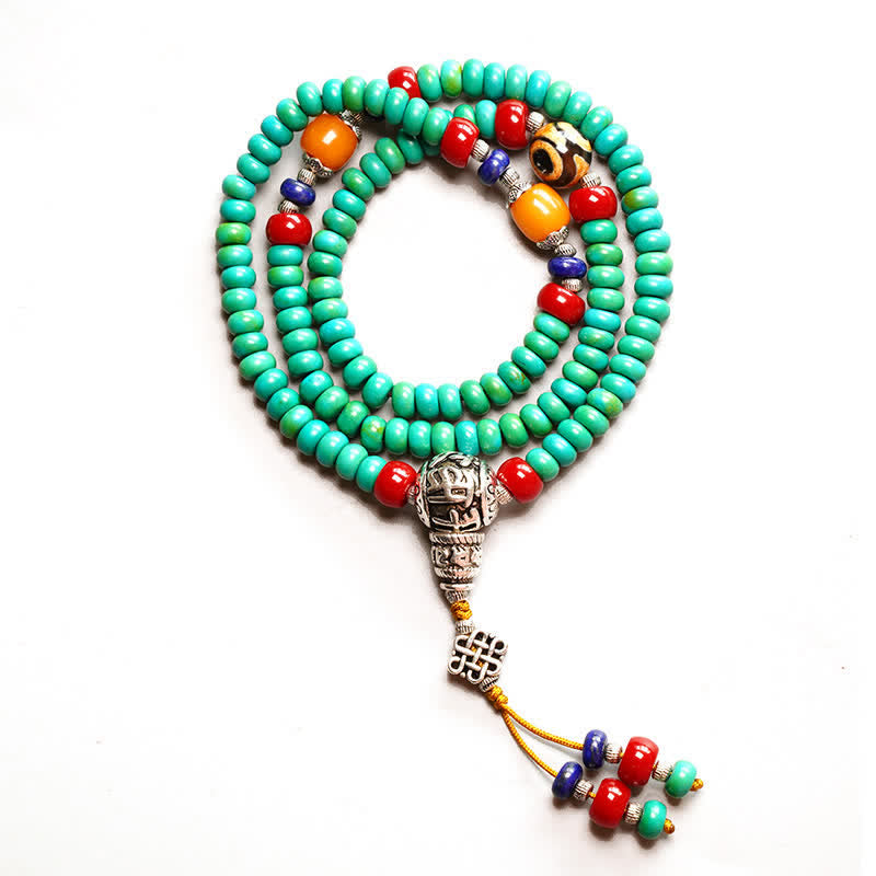 Buddha Stones 108 Mala Beads Tibetan Turquoise Dzi Bead Protection Bracelet - image 11