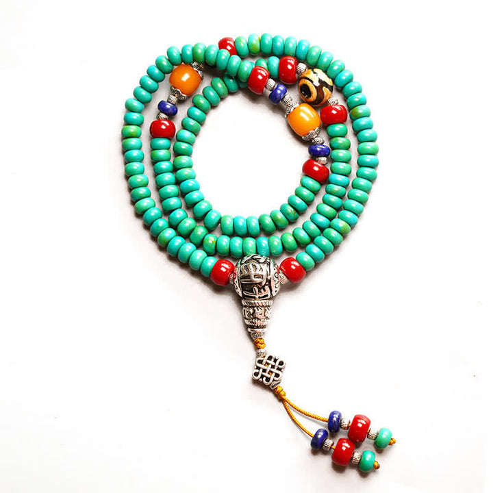 Buddha Stones 108 Mala Beads Tibetan Turquoise Dzi Bead Protection Bracelet - image 11
