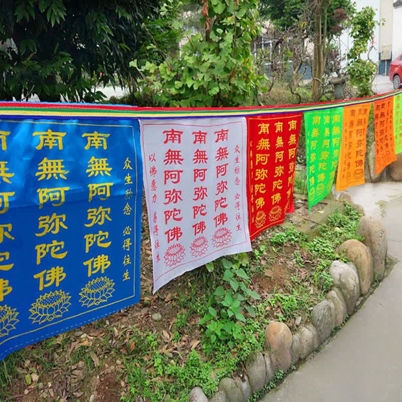 Buddha Stones Tibetan 7 Colors Windhorse Letter Auspicious Lotus Outdoor 21 Pcs Prayer Flag - image 3
