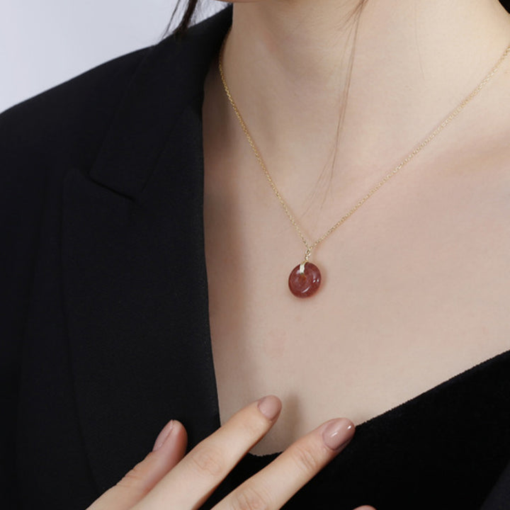 Buddha Stones 925 Sterling Silver Strawberry Quartz Healing Positive Necklace - image 3