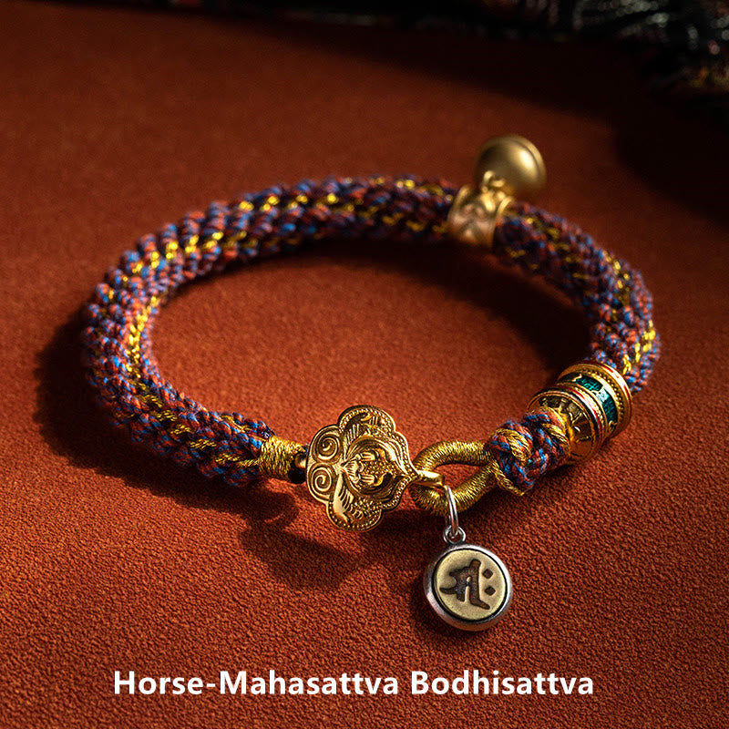 Buddha Stones 925 Sterling Silver Chinese Zodiac Natal Buddha Om Mani Padme Hum Luck Bell Braided String Bracelet - Horse-Mahasattva Bodhisattva - 17-19cm - image 15