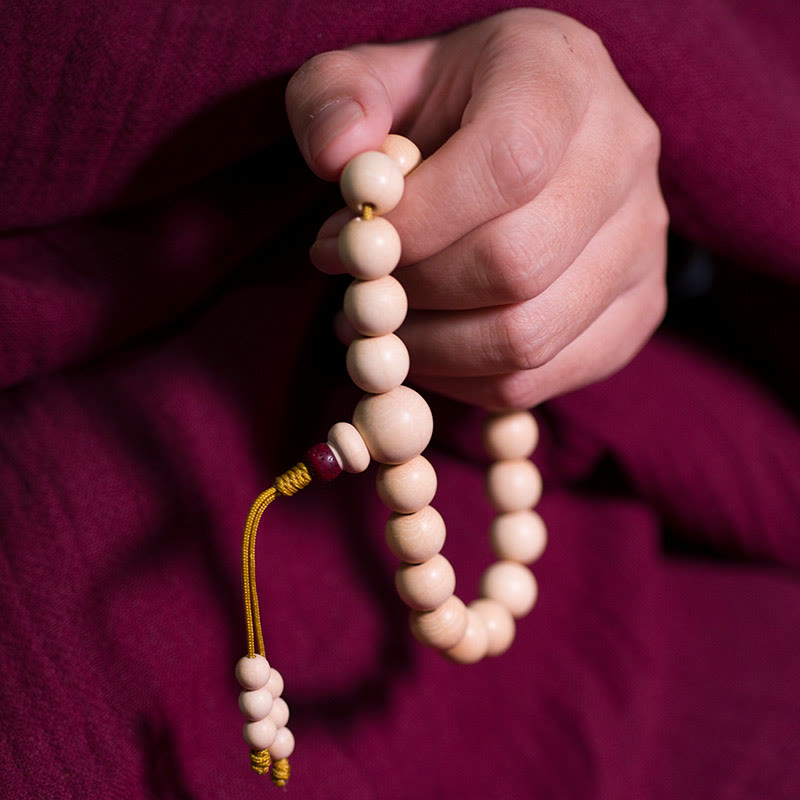 Buddha Stones Natural Abelia Biflora Wood Blessing Wrist Mala - Red Bead Abelia Biflora Wood - 12mm - image 0