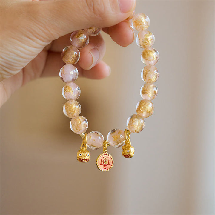 Buddha Stones Gold Swallowing Beast Copper Coin Good Luck Charm Liuli Glass Bead Fortune Bracelet - image 4