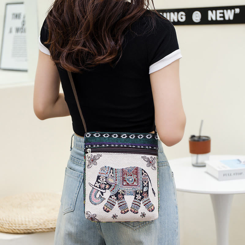 Buddha Stones Elephant Butterfly Embroidered Canvas Tote Bag Shoulder Bag Crossbody Bag - image 3