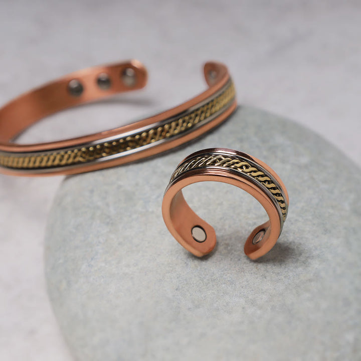 Buddha Stones Magnetic Copper Balance Adjustable Cuff Bracelet Bangle Ring - image 5