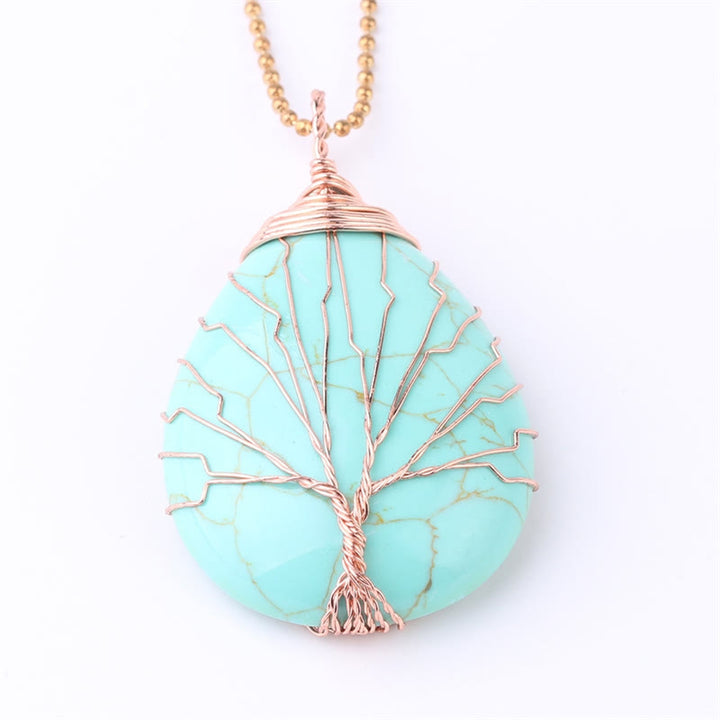 Buddha Stones Natural Quartz Crystal Tree Of Life Healing Energy Necklace Pendant - Turquoise Rose Gold Tree - image 19