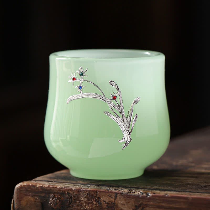 Buddha Stones Lotus Dragon Phoenix Flower Ceramic Teacup Tea Cups - Orchid - image 11