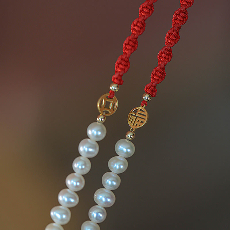 Buddha Stones 14K Gold Plated Pearl Bead Luck Protection Braid Red String Bracelet - image 21