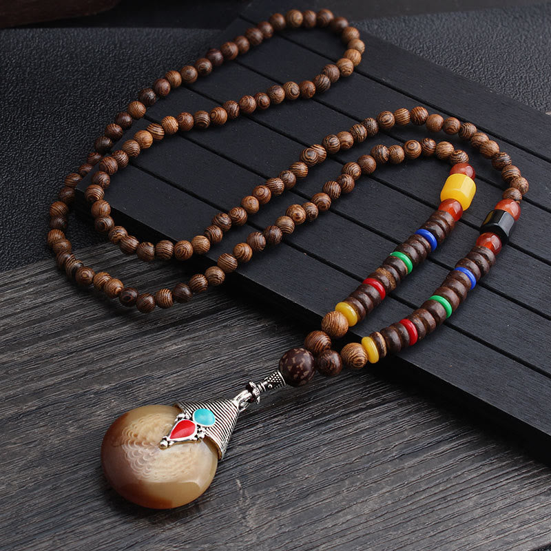 Buddha Stones Tibetan Wenge Wood Bodhi Seed Agate Balance Peace Necklace Pendant - Wenge Wood&Water Drop - image 3