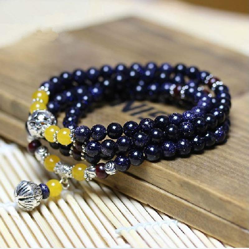 Buddha Stones Blue Sandstone Wealth Charm Bracelet Mala - image 3