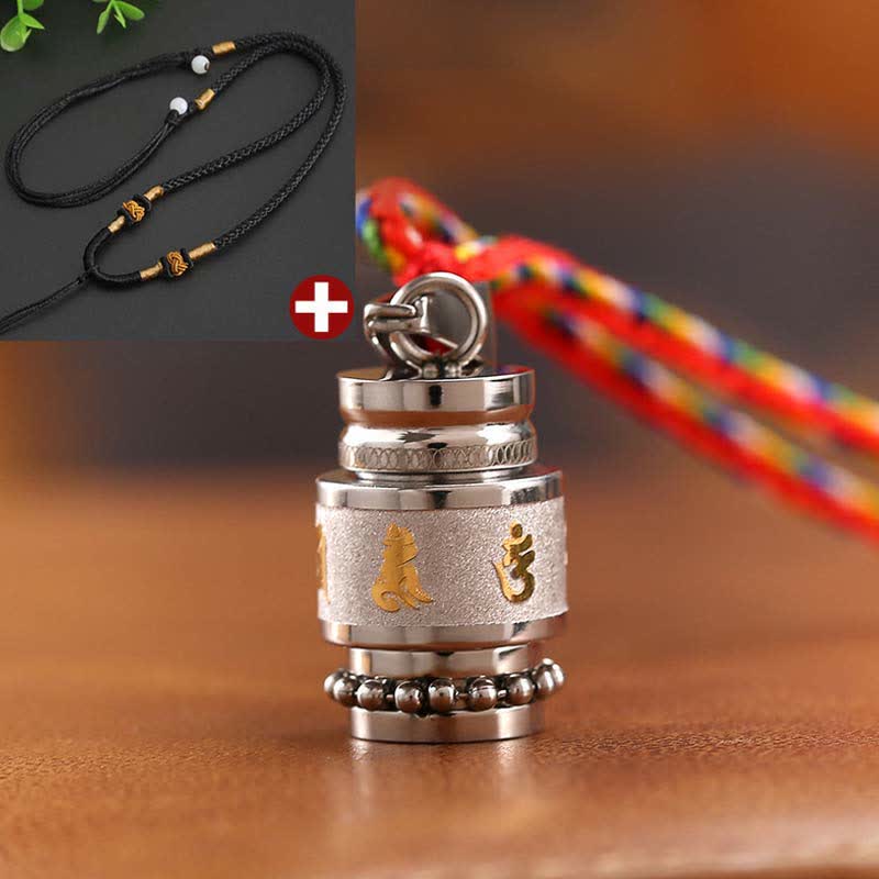 Buddha Stones Tibet Om Mani Padme Hum Shurangama Mantra Titanium Steel Wisdom Amulet Necklace Pendant - 1.2cm*1.8cm - Silver - Black String - image 15