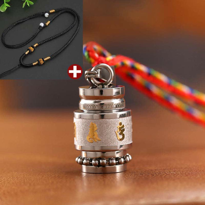 Buddha Stones Tibet Om Mani Padme Hum Shurangama Mantra Titanium Steel Wisdom Amulet Necklace Pendant - 1.2cm*1.8cm - Silver - Black String - image 15