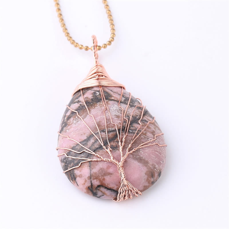 Buddha Stones Natural Quartz Crystal Tree Of Life Healing Energy Necklace Pendant - Rhodonite Rose Gold Tree - image 14