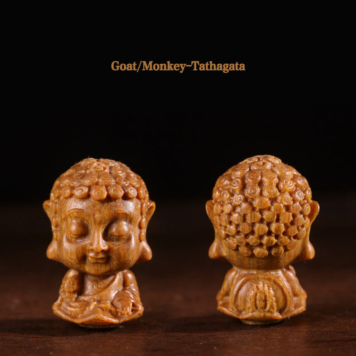 Buddha Stones Chinese Zodiac Natal Buddha Green Sandalwood Lotus Engraved Positive Home Decoration - Goat/Monkey-Tathagata - image 9
