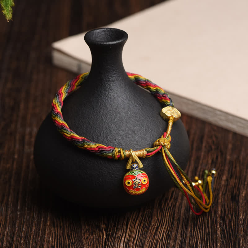 Buddha Stones Gold Swallowing Beast Family Luck Reincarnation Knot Colorful String Bracelet - Gold Swallowing Beast Mother(Wrist Circumference 16-26cm) - image 0