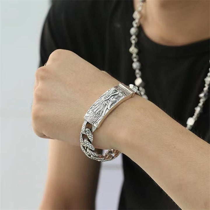 Buddha Stones Retro Dragon Scale Pattern Engraved Protection Bracelet - image 9