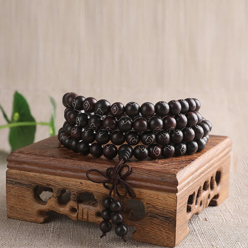 Buddha Stones 925 Sterling Silver Inlaid Small Leaf Red Sandalwood Om Mani Padme Hum Character Auspicious Clouds Protection Bracelet - image 1