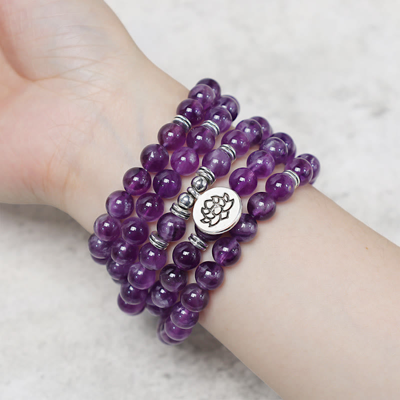 Buddha Stones Natural Amethyst Purification Mala Bracelet - image 4