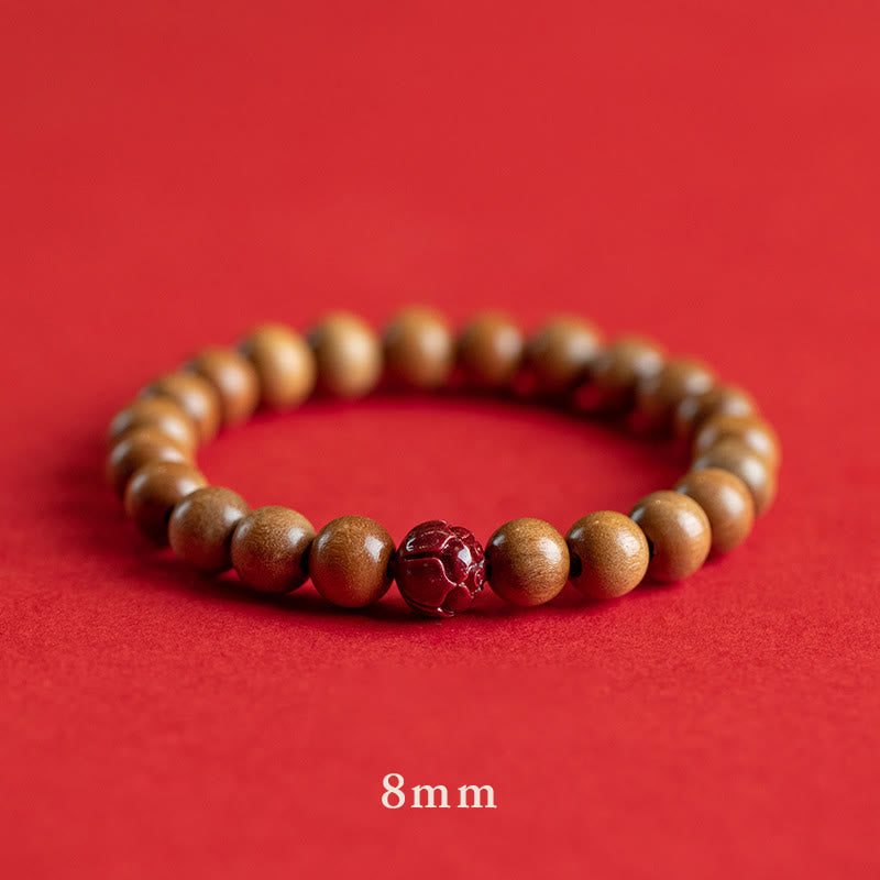 Buddha Stones Peach Wood Lotus Cinnabar Luck Wealth Bracelet - image 3