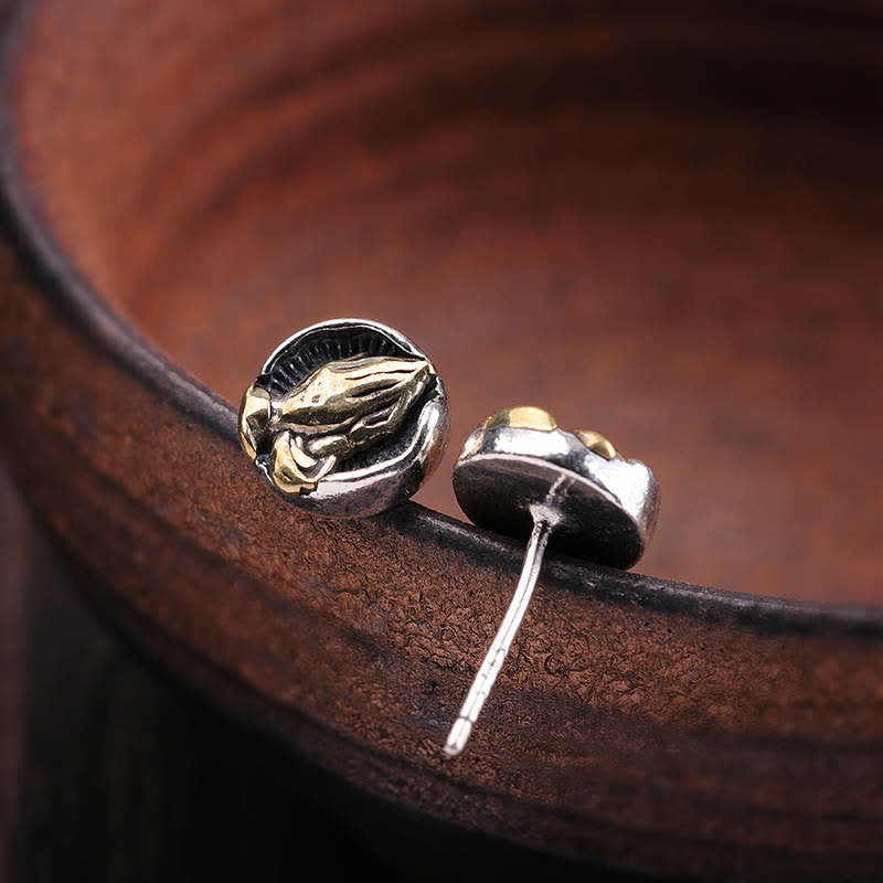 Buddha Stones 925 Sterling Silver Namaste Equality Stud Earrings - image 5