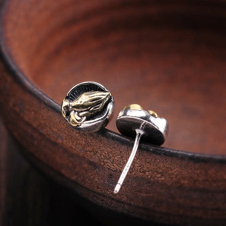 Buddha Stones 925 Sterling Silver Namaste Equality Stud Earrings - image 5