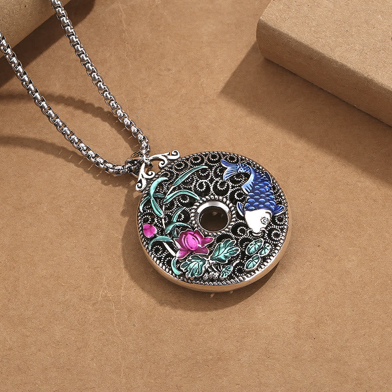 Buddha Stones Koi Fish Lotus Peace Buckle Fu Character Wealth Luck Necklace Pendant - image 1