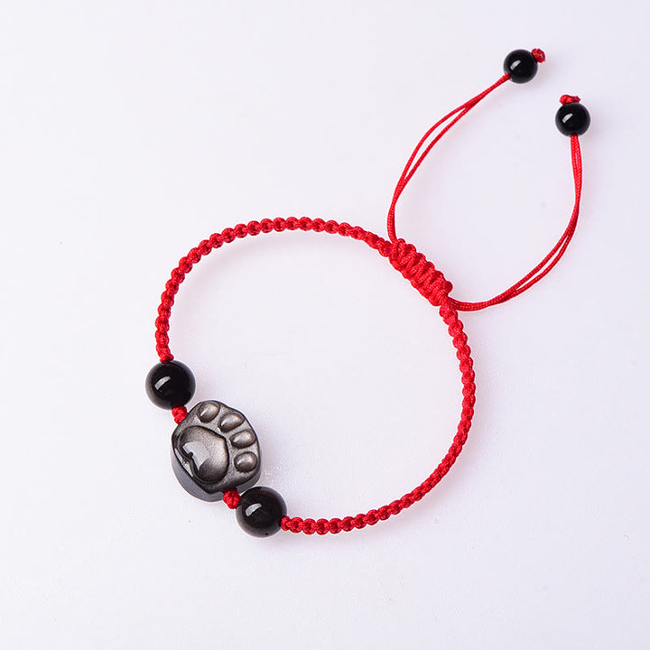 Buddha Stones Natural Silver Sheen Obsidian Gold Sheen Obsidian Cute Cat Paw Claw Protection Rope Bracelet - image 4