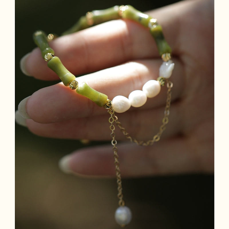 Buddha Stones Green Bamboo Jade Lily of the Valley Wealth Bracelet - image 6