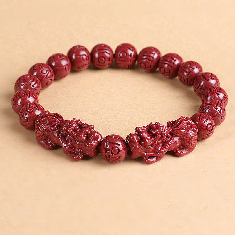 Buddha Stones Natural Double PiXiu Cinnabar Om Mani Padme Hum Wealth Luck Bead Bracelet - image 2