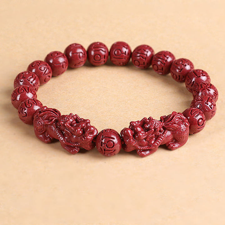Buddha Stones Natural Double PiXiu Cinnabar Om Mani Padme Hum Wealth Luck Bead Bracelet - image 2
