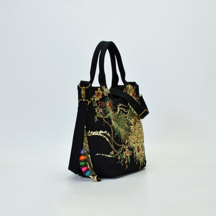 Buddha Stones Peacock Double-sided Embroidery Tote Bag Shoulder Bag Crossbody Bag - image 13