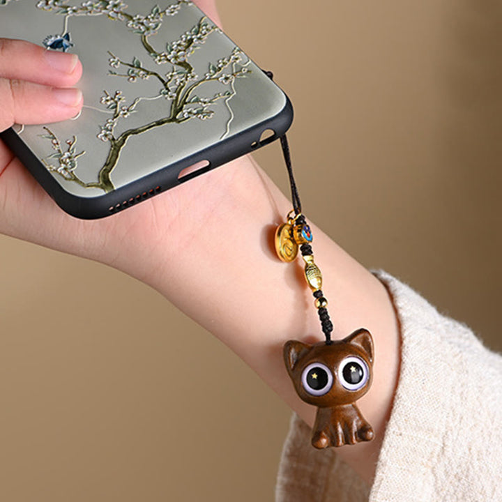 Buddha Stones Green Sandalwood Lucky Cat Koi Fish Cure Key Chain Phone Hanging Decoration - image 5