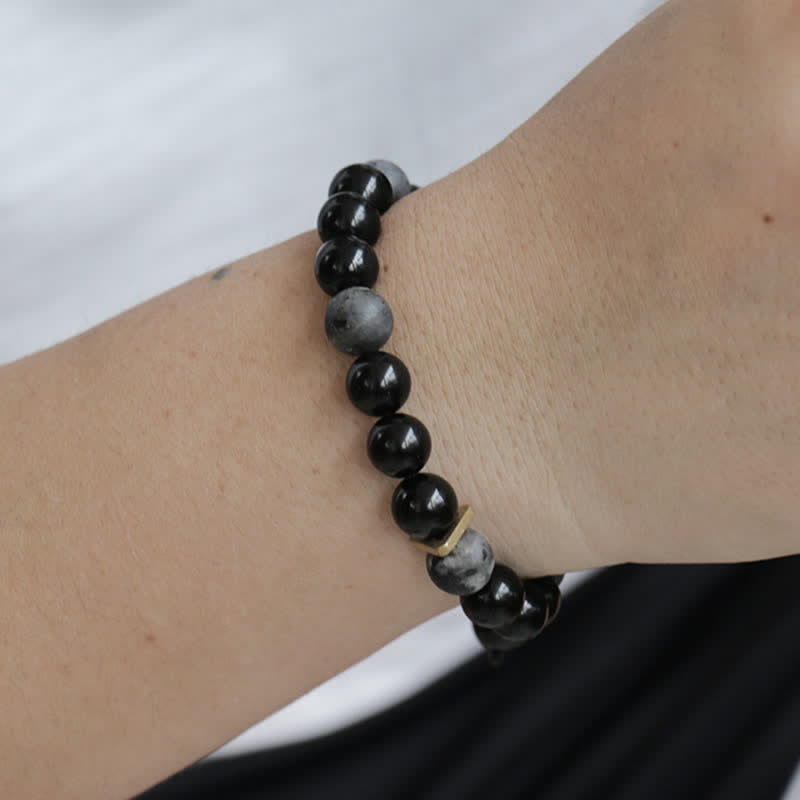 Buddha Stones Black Obsidian Black Glitter Stone Purification Bracelet - image 9
